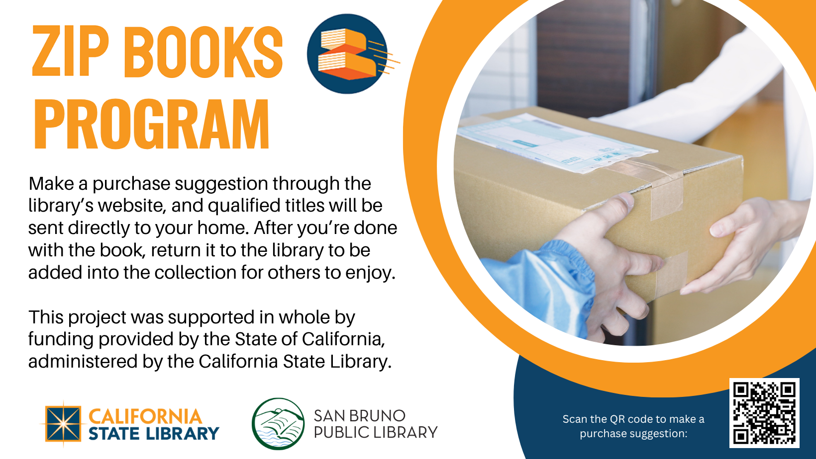 Zip Books, suggest books online; qualified titles are mailed to you. Read then return to library.