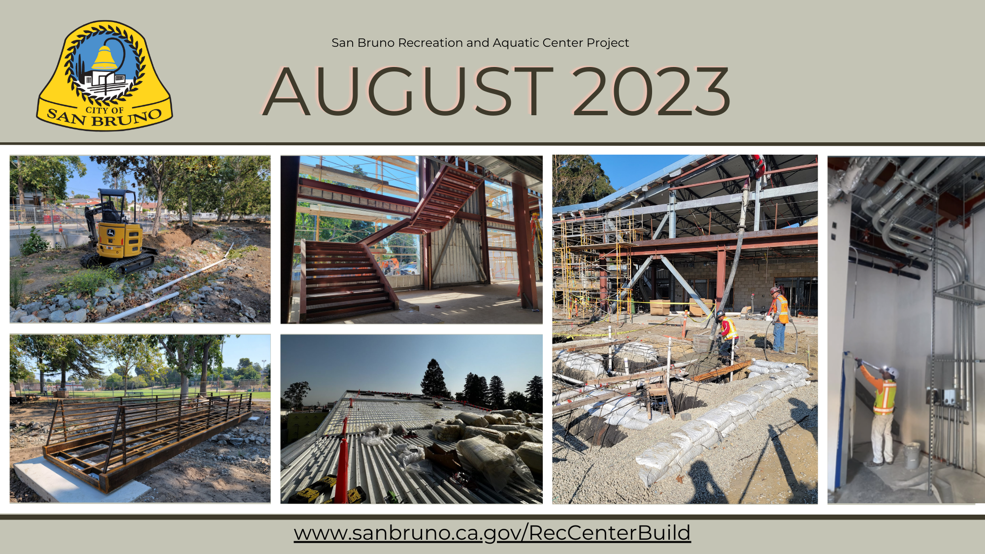 Images of construction site from various angles with construction supplies