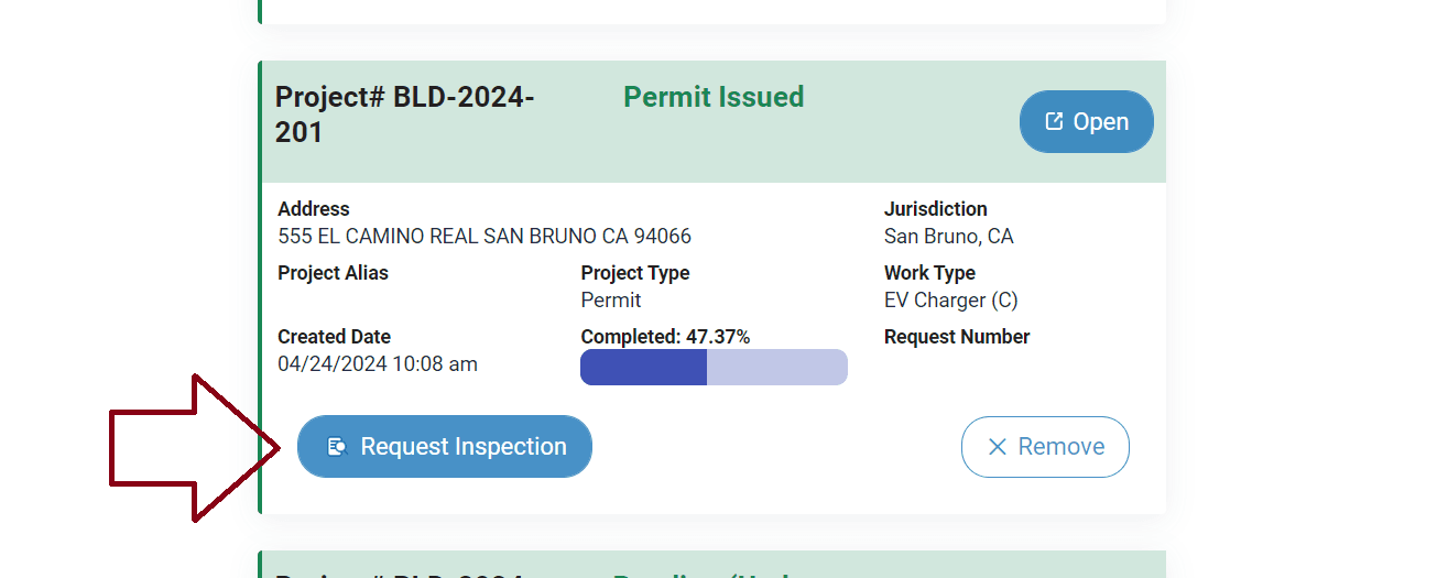 MGO Inspections - Click on Request Inspection
