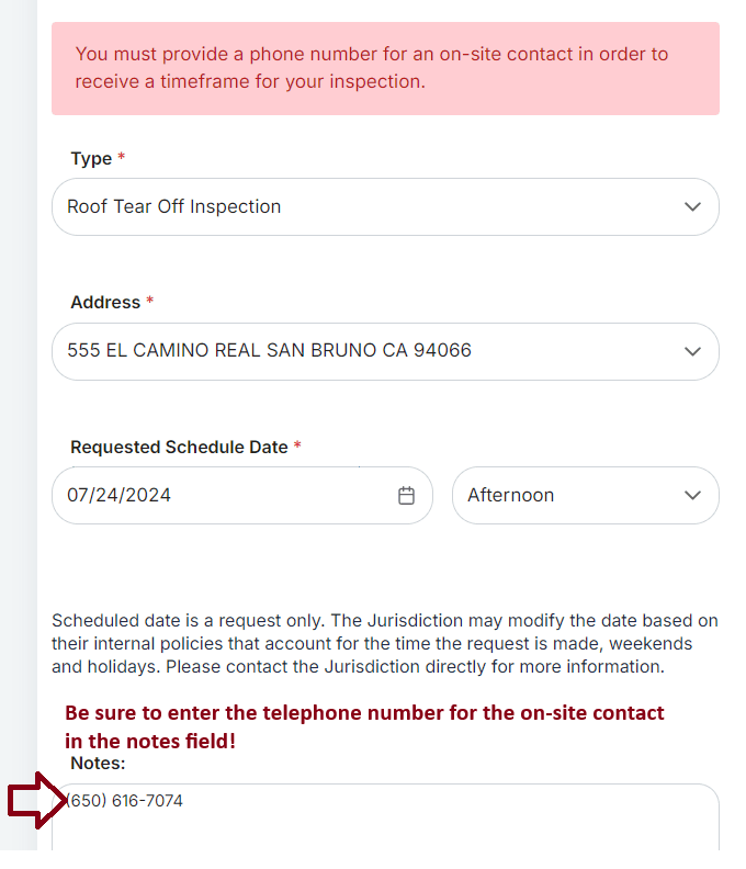 MGO Inspections - Remember to Enter On-Site Contact Telephone Number