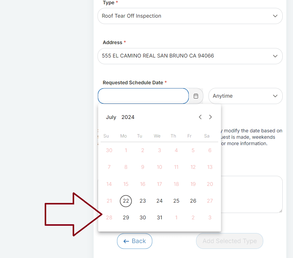 MGO Inspections - Select your Requested Scheduled Date